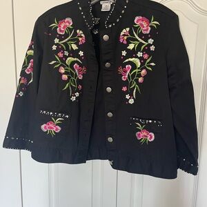 Scully Black Floral Embroidered Blazer